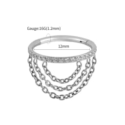 Right Grand ASTM F136 Titanium CZ Hinged Clicker Segment with Triple Chain Cartilage Earring Hoop 8-12mm Helix Conch Piercing