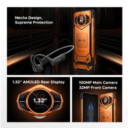 DOOGEE S200E AI Rugged Phone 1.32" AMOLED Rear Display Dimensity 7050 Android 16 10100mAh Battery 48GB RAM (8+40) 256GB ROM NFC Google Pay Supports VIP Edition with Bone Conduction Running Headphones
