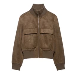 Women's Suede Bomber Jacket Loose Stand Collar Zipper Long Sleeve Elastic Hem Solid Cropped Jackets 2026 Autumn Lady Street Coat