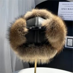 New 100% Genuine Fox Fur Ear-Protecting Hat Men Real Raccoon Fur Hat Women Winter Warm Fur Real Sheep Leather Snow Hat