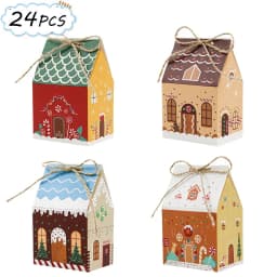 12/24PCS Mini Gingerbread House Christmas Boxes, Cute House Shaped for Xmas Gift Boxes with Twine for Holiday Party Supplies