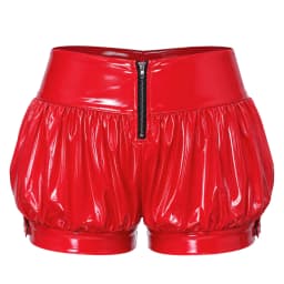 Womens Patent Leather Bubble Boxer Shorts Zipper Front Ruched Hot Pants for Rave Party Club Music Festival Stage Performance