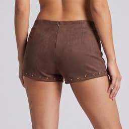 Lamuusaa y2k Women Studded Shorts Summer Solid Color Tight Fitted Mid Rise Mini Shorts with Back Zipper Streewear Office Party