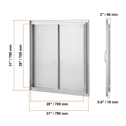 SucceBuy BBQ Access Door Double Outdoor Kitchen Stainless Steel Flush Mount Door for BBQ Island Grilling Station Outside Cabinet