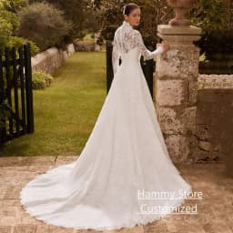 Modest Arabian Wedding Dress Customized Long Sleeves V Neck Exquisite Lace A Line Saudi Arabic Bridal Gown Robe De Mariee