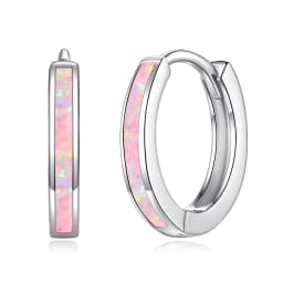 CiNily Simple Small Round Opal Hoop Earrings for Women 925 Sterling Silver Dainty Huggie Earrings Tiny Ear Jewelry Gifts 12mm