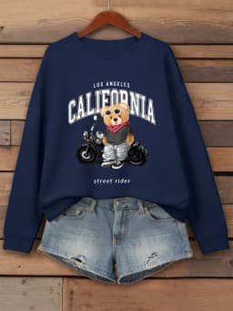 Street Rider Cool Bear Pattern Women Sweatshirt O-Neck Autumn Streetwear Unisex Jogging Casual Clothes Loose Fleece Pullover