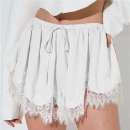 Sexy Women's Mini Shorts Lace Patchwork Drawstring Elastic Waist Casual Summer Loose Lounge Shorts Fashion Streetwear