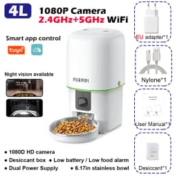Tuya Smart Automatic Pet Feeder 5G WiFi 4L Cat Food Dispenser with 1080P Camera Two-Way Audio Smart Feeding Plan for Cats Dogs