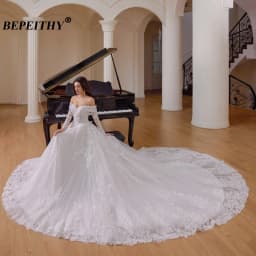 BEPEITHY Customized Princess Off Shoulder Lace Wedding Dresses For Plus Size Women Long Sleeves Bride Vintage Bridal Gown 2026