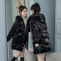 2026 Winter New Gloss Cotton Jacket Women's Medium to Long Korean Loose Coat Lady Thick Hooded Coats Female Warm Parker Overcoat