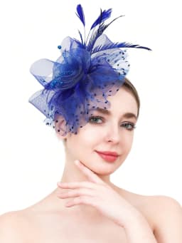 1PCS Fascinators Hat Flower Mesh Ribbons Feathers On A Headband And A Clip Tea Party Headwear For Girls And Women