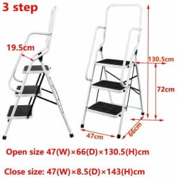 Folding Steel Step Ladder Heavy Duty Stool Seat Portable Ladder Metal Foot With Safety Non Slip Rubber For Office Garage Home
