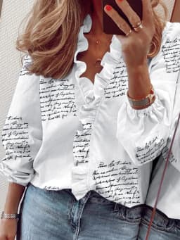 Casual Short Sleeve V Neck Ruffles Blouses Elegant Office Lady Shirts Summer Vintage Harajuku Loose Tops Female Boho Tunic