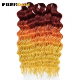 FREEDOM Synthetic Braiding Hair Extensions Deep Wavy 24 inch Long Curly Braids Hair Ombre Brown Rainbow Twist Crochet Hair