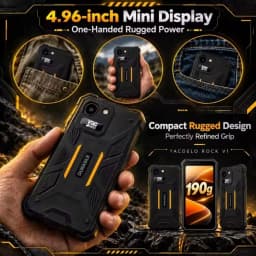 YACDELO ROCK V1 Mini Rugged Phone Compact Size 4.96" Display 3GB 32GB Removable 3000mAh Battery Android 16 GO Light Weight Phone