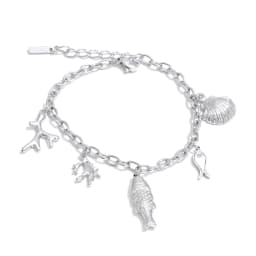 Yhpup Ocean Style Stainless Steel Chain Fish Shell Drop Bracelet Bangle 16K Golden PVD Plated Waterproof Summer Trendy Jewelry