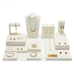 Beige Jewelry Display Set Luxury Window Display Stand Holder for Necklace Ring Earring Counter Showcase Tray Decor