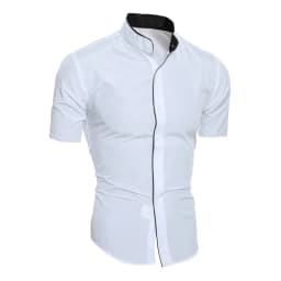 Summer Men's Stand Collar Solid Color Block Short Sleeve Casual Fashion Single Breasted Contrast Shirt
