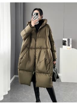 Black White Hooded down jacket for women Winter Oversized Thick warm Pockets puffer coat Lady Long Feathers Outwear INKEO 3O129