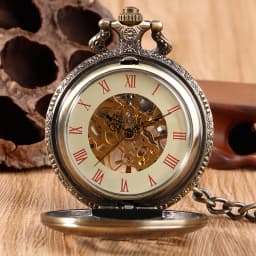 Retro Bronze Roman Number Skeleton Mechanical Pocket Watch Hand-winding Fob Watches Birthday Christmas Gift