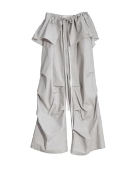 [EAM] High Waist Gray Drawstring Ruffles Pleated Long Wide Leg Pants New Trousers Women Fashion Tide Spring Autumn 2026 1DH6257