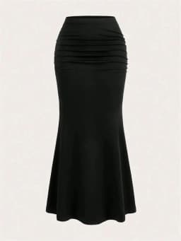 Solid Bodycon Ruched Long Skirt Women Sexy Black Elastic Elegant High Waist Mermaid Maxi Skirts Summer Streetwear