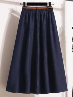Plus size Women 2025 Autumn New Lyocell Denim Skirt Chubby Girl High Waist Slimming Belly Covering A Word Pleated Umbrella Skirt