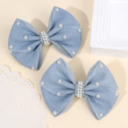 2Pcs Denim Bow Hair Clips Chic Elegant Vintage Pearl Boho Hairpin For Girls Women Kids y2k Daily Hair Accessories Gift Ornament