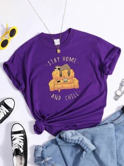 Sloth On The Sofa Personality Letters Printing Tshirts For Women Crewneck Harajuku Women's T-Shirt Casual Punk Woman Clothes