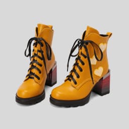 Plus Size Super High Wood Grain Thick Heel Gradient Print Shoes Love Decal Boots Multicolored Lace Up Women's Ankle Boots