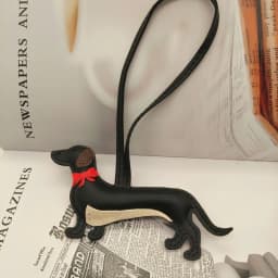 Elegant Dachshund Leather Bag Charm with Red Bow Tie-Cute Long Body-Pet Lover Gift-Long-Body Design 6 Colors-PU Leather