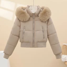 Autumn Winter Short Style Women's down Cotton Jacket Removable Fur Collar Slimming Design Warm Thickened Zipper Closure Coat