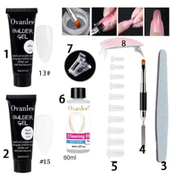 Ovanlee 18-Piece All-in-One Nail Builder Gel Kit – 12 Colors 15ml Polygel with Mini UV/LED Lamp, Cleaning Fluid, Nail Tips & Tools – Form-Free DIY Manicure Extension & Strengthening Set