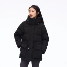 Metersbonwe Women's Adjustable Waist Drawstring Down Coat Puffer 85% Duck Down Hooded Patch Pockets Warm Winter Puffer Jackets