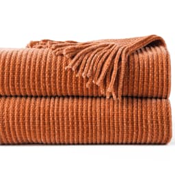 Battilo Chenille Knit Blankets with Tassels Caramel Plaid Throw Blanket for Bed Couch Decorative Sofa Blanket Bedroom Fall Decor