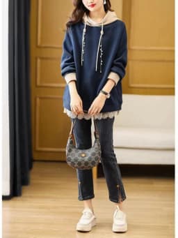 plus Size Hoodie Long Sleeve Color Block Women's Sweatshirt Autumn Winter Loose Versatile Splicing Outerwear Korean Style