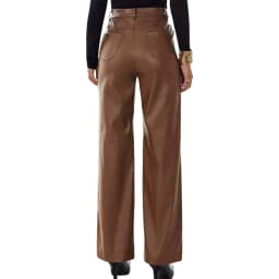 Women PU Leather Pants Solid Color High Waist Straight Trousers High Street Casual Pant