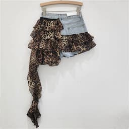 DEAT Denim Splicing Irregular Short Skirts For Women 2024 Summer New Fashion Versatile Chiffon Mini Skirt Female Trend 33A1587