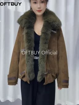 OFTBUY Women's Oversize Goose Down Jacket Big Natural Fur Collar Puffer Coat Fashion Windproof Outerwear with Fur for Female