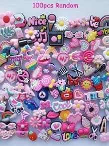 10/20/100/150 PCS Random Cute Pink Shoe Charms for Crocs Clogs Sandals, Cartoon PVC Shoe Decor Buckle Pins Girls Women Kids DIY Party Gifts
