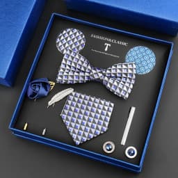Luxury Neck Tie Set For Men Classic Brand Necktie Bowtie Hanky Cufflinks Floral Brooches Tie Clip Set Wedding Business Box Gift