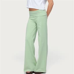 Coquette Solid Color Fold Over Waist Flare Pants Women Low Rise Stretchy Bootcut Long Trousers Casual Minimal Lounge Pants