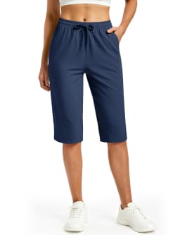 TACVASEN Womens Quick Dry Hiking Capris 4-Way Stretch Knee Length Pants Elastic Drawstring Waist Split Hem Cropped Trousers
