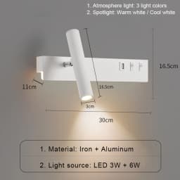 Bedside Reading Wall Lamp Nordic Modern LED Wall Light With Switch USB Indoor Lighting Room Decor For Bedroom Living Room Sconce