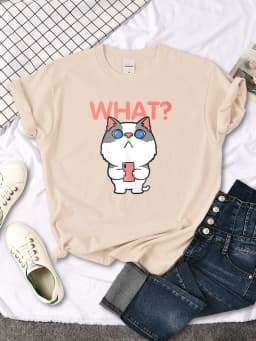 T-Shirts Cat Is Looking At The Cup Lovely Printed T Shirt For Woman Goth Korean Style Women Clothes Funny Vintage Womens Tshirt