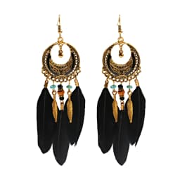 Round Retro Women's Dream Catcher Handmade Long Tassel Feather Earrings Female Leaves Pendant Earring Kolczyki Boho Jewelry