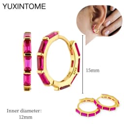 925 Silver Ear Needle Rose Red Hoop Earrings For Women Exquisite Water Drop/Flower/Heart Crystal Piercing Huggie Earring Jewelry