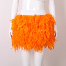 Women Solid Fluffy Feather Mini Skirt Elastic High Waist Short Skirt Halloween Carnival Party Stage Cosplay Costume Club Outfit