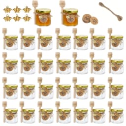 12/20/30/50/60Pcs-Mini Honey Jars with Dipper, Hexagonal Glass Honey Jars, Glass Sugar Jars with Lids, Kitchen Glass Sealed Jars, Available in Various Sizes Such as 1.5/2/3oz, Come with Bee Pendants, Twine, and Card Tags, Perfect for Baby Shower Gifts, Wedding Gifts, Party Favors